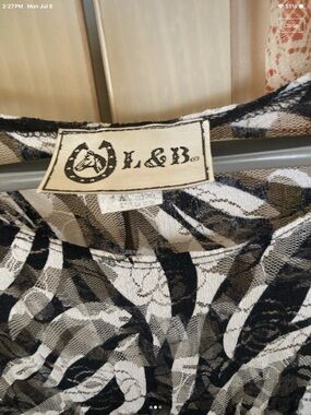 sheer Black and White Lace Print Top